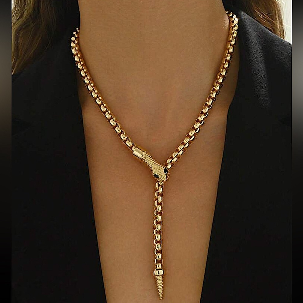 Stainless Steel Gold Snake Choker Necklace Chain Link Gold Plated